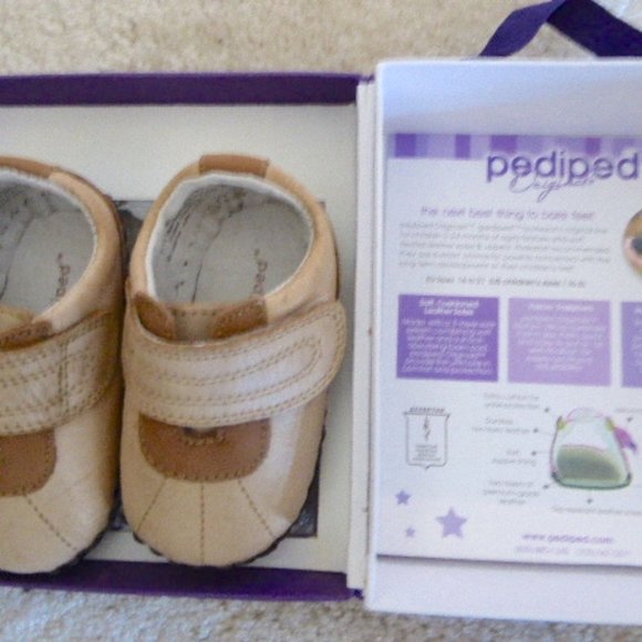 Pediped Cooper 6-12 months infant leather mocs shoes tan brown NWT - Picture 3 of 5